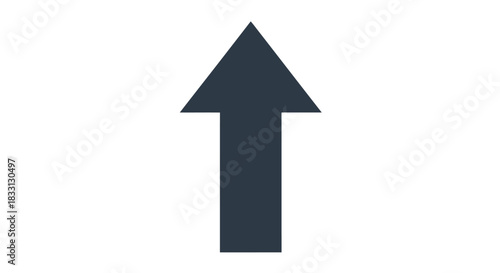 Simple dark grey arrow pointing straight up on a clean white background, indicating direction or upward movement.