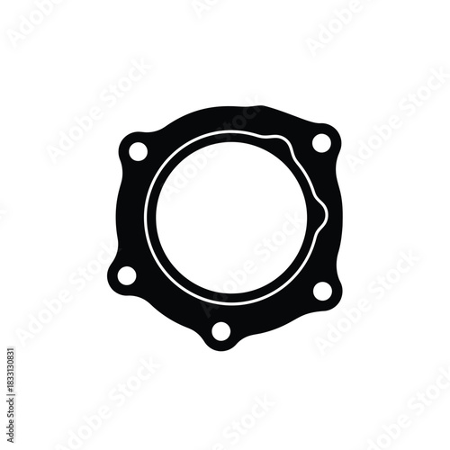 Black silhouette of a circular gasket with bolt holes