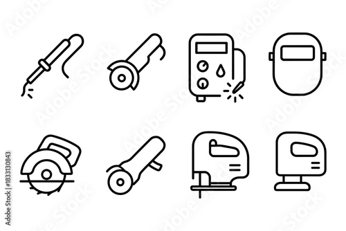 Minimalist Line Art Welding and Power Tools for Construction and Repair