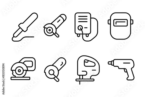 Minimalist Line Art Welding and Power Tools, Construction Equipment