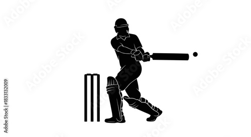 Silhouette of a Cricketer Batting with Focus and Determination.