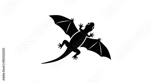 Silhouette of a Flying Dragon Lizard with Batlike Wings.