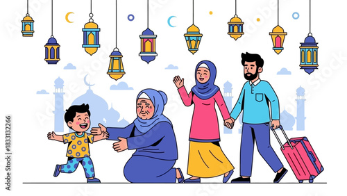 A Muslim family arriving for Eid al-Adha celebrations.