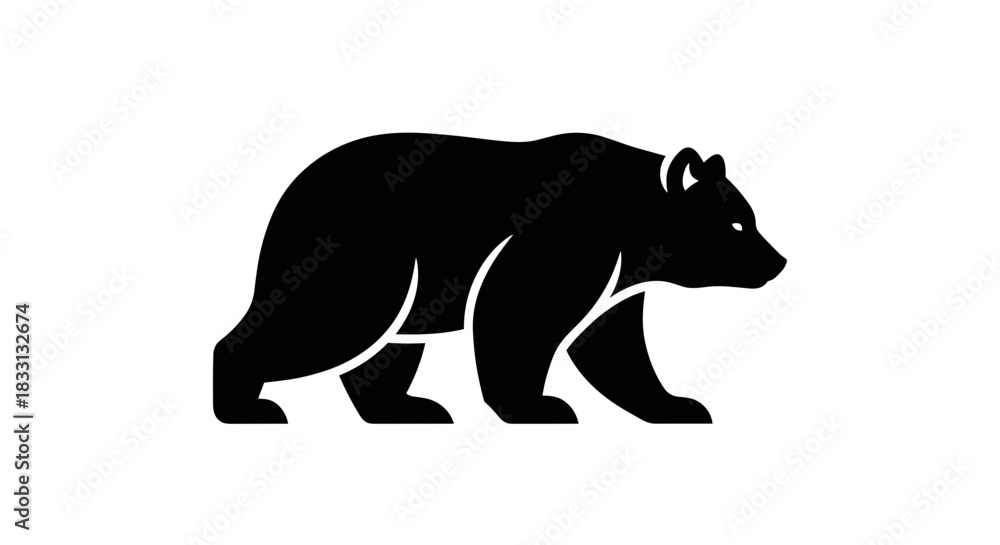 Fototapeta premium Silhouette of a Majestic Bear Walking on White Background.