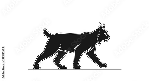 Silhouette of a Lynx Walking with Focused Gaze.
