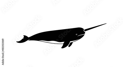 Silhouette of a Narwhal with its Iconic Tusk.