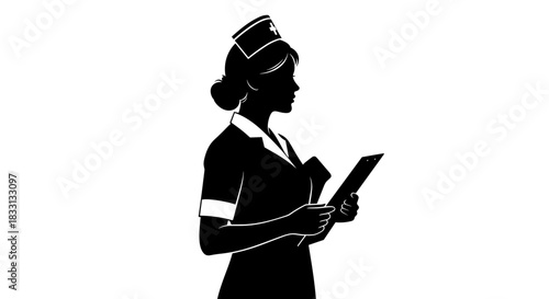Silhouette of a Nurse Holding a Medical Chart.