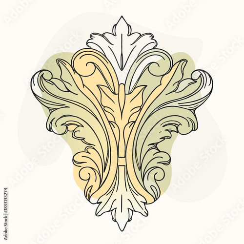 Elegant baroque floral ornament with subtle color wash