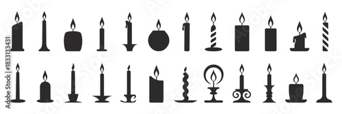 Candle silhouette set featuring religious symbols, commemorative elements, and party designs, perfect for spiritual artwork, celebration graphics, memorial projects, decorative illustrations, and vers