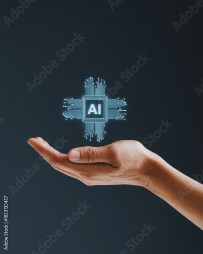 Wallpaper Mural Human hand presenting a glowing processor icon symbolizing machine learning and innovation. Torontodigital.ca