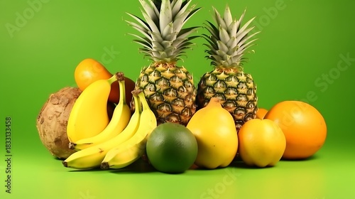 Vibrant tropical fruits create a stunning healthy display for wellness, nutrition, and refreshing summer treats, ideal for healthy recipes