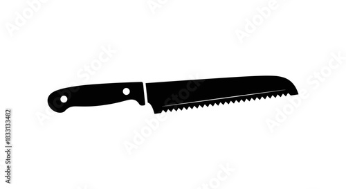 Silhouette of a Serrated Bread Knife on White Background.