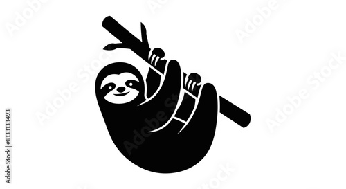 Silhouette of a Sloth Hanging on a Branch.