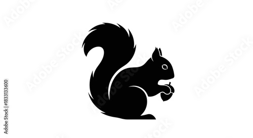 Silhouette of a Squirrel Holding an Acorn on White Background.