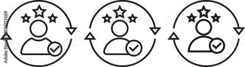 Customer Satisfaction icon set multiple style collection. Customer satisfaction icon set. Customer satisfaction assessment symbols. Happy face and review symbols. Line signs sparkling three five-point