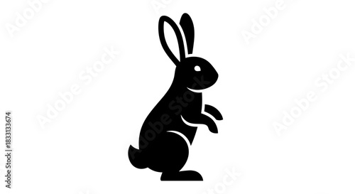 Silhouette of a Standing Rabbit with Long Ears.