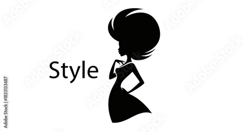 Silhouette of a Stylish Woman with Afro Hairstyle and Elegant Dress.