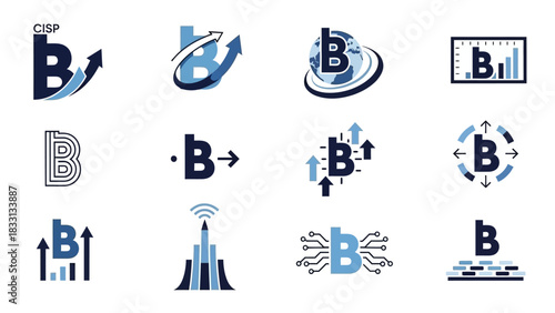 Bitcoin Logo Variations for Financial Technology and Cryptocurrency Concepts.