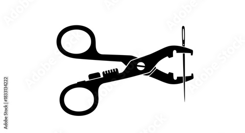 Silhouette of Pliers Holding Needle for Crafting and Repair.