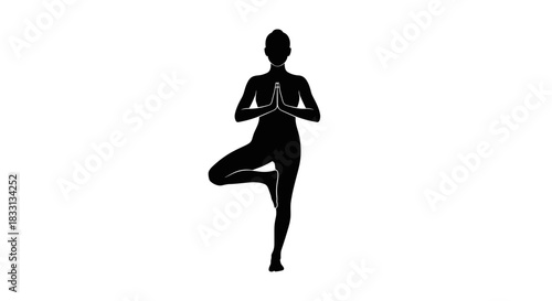 Silhouette of Woman in Tree Pose for Yoga Practice.