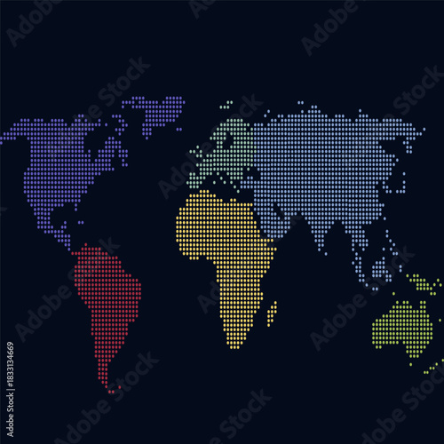 Dotted color world map vector.	