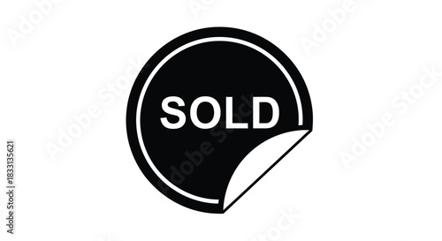 Simple black and white sold sticker with a slightly peeled corner design