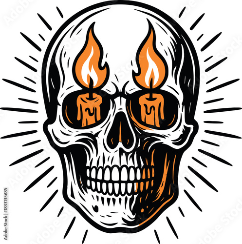 Skull Candle Flames Fire Eyes Gothic Design
