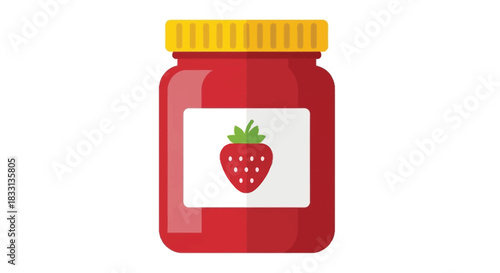 A simple illustration of a red jar filled with strawberry jam