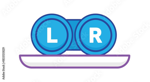 A graphic illustration of contact lenses labeled l and r on a case