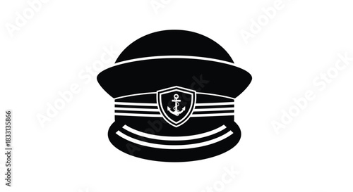 A simple black and white illustration of a captain s nautical hat
