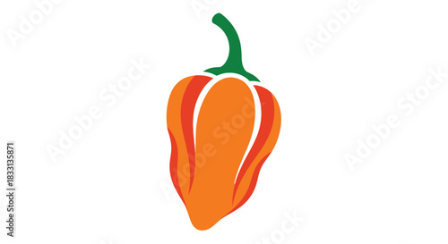 A vibrant orange chili pepper illustration with a green stem is shown