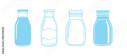 Icon of a bottle. Icon of a milk bottle. Line drawings of milk jars
