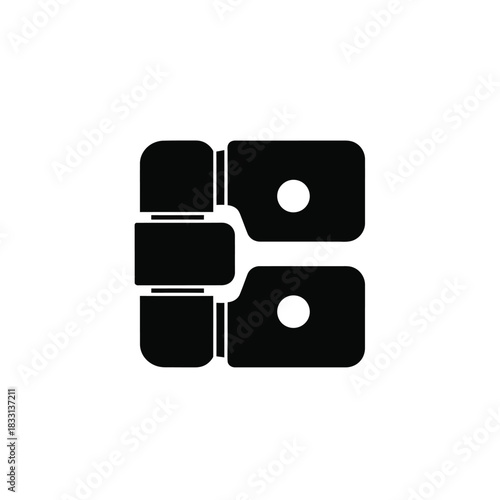 Black silhouette of a door hinge on white background