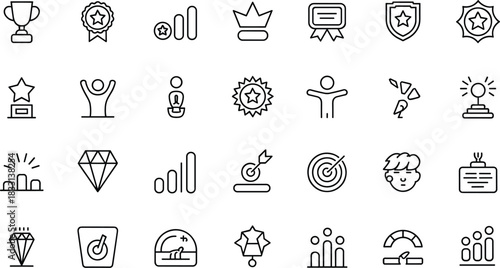 Awards and Achievement Icons Set Success Milestones Recognition Trophies Badges Celebration Symbols