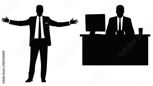 Silhouette businessman office worker desk vector image art