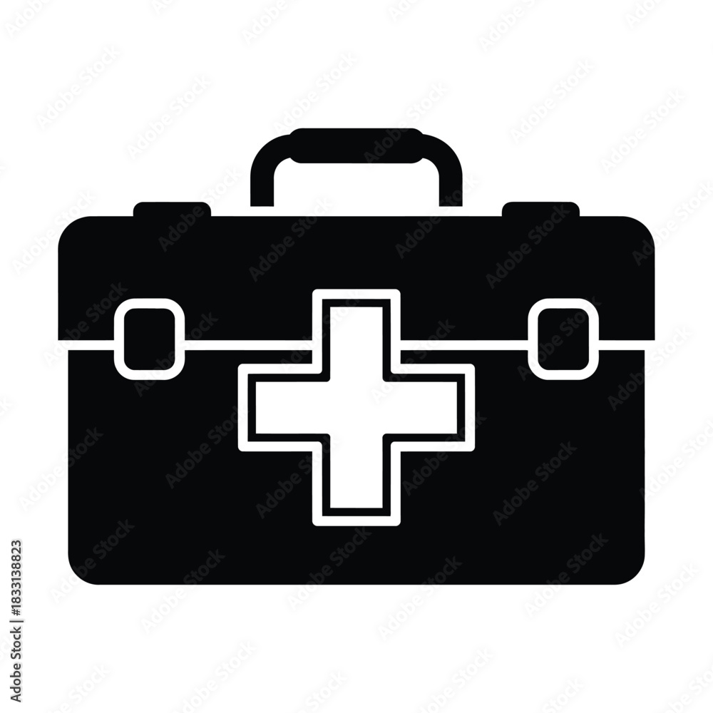 Fototapeta premium Black silhouette of a first aid kit with white cross 1