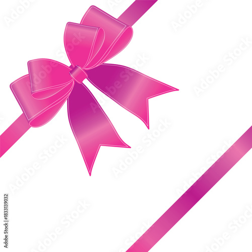 Vector decorative shiny gift pink ribbon with tied bow isolated on white background