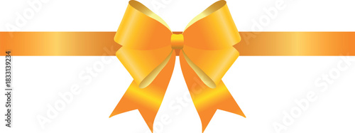Vector decorative shiny gift yellow ribbon with tied bow isolated on white background