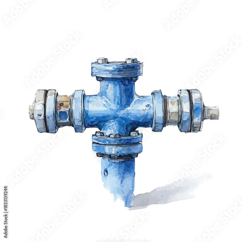 An Elegant blue irrigation pipe con painting design collection, Hand-painted watercolor style, vectorized, vector set available in EPS, Simple design, EPS format set, watercolor painting