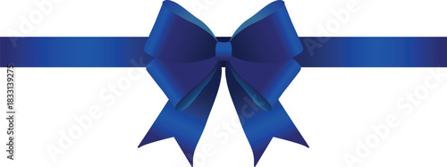 Vector decorative shiny gift blue ribbon with tied bow, design element isolated on white background