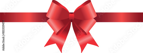 Vector decorative shiny gift red ribbon with tied bow, design element isolated on white background