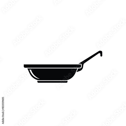 Black silhouette of a frying pan on white cooking