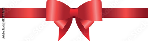 Vector decorative shiny gift red ribbon with tied bow, design element isolated on white background