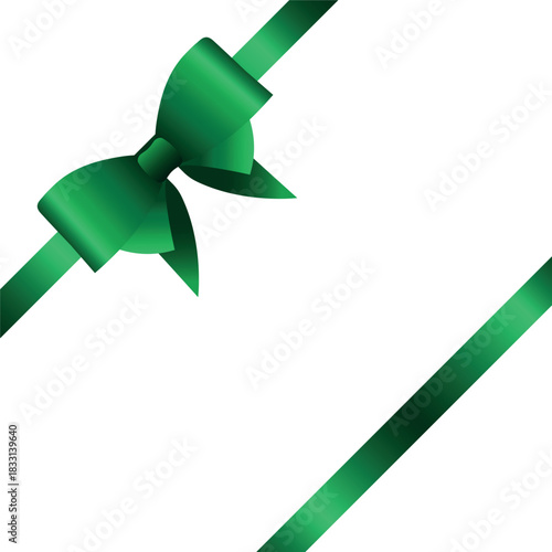 Vector decorative shiny gift element of dark green ribbon with tied bow isolated on white background