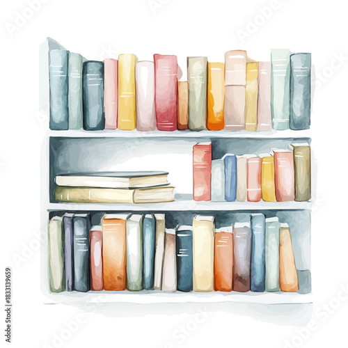 An Elegant bookshelf painting design collection, Hand-painted watercolor style, vectorized, vector set available in EPS, Simple design, EPS format set, watercolor painting