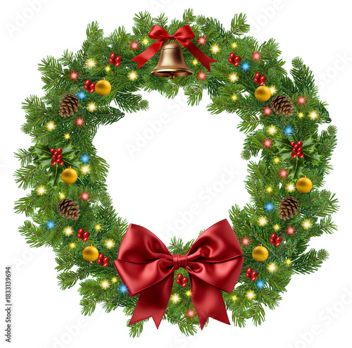 christmas wreath chaplet with lights isolated on transparent background	