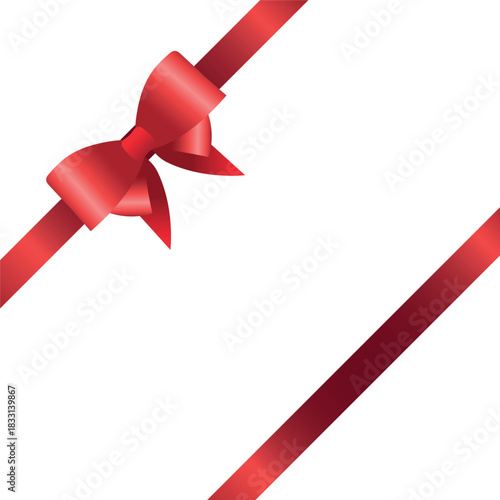 Vector decorative shiny gift red ribbon with tied bow, design element isolated on white background
