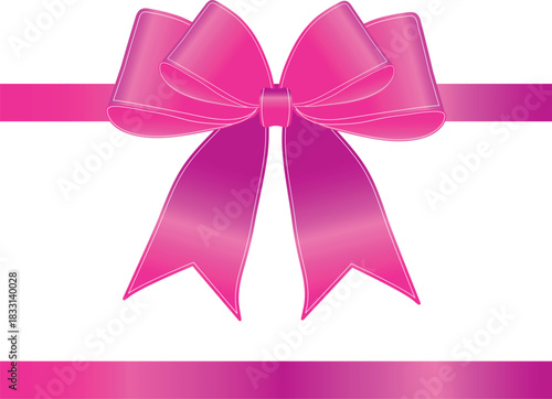 Vector decorative shiny gift pink ribbon with tied bow isolated on white background