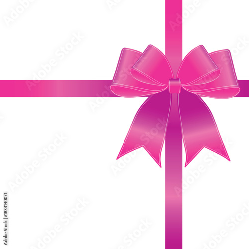 Vector decorative shiny gift pink ribbon with tied bow isolated on white background