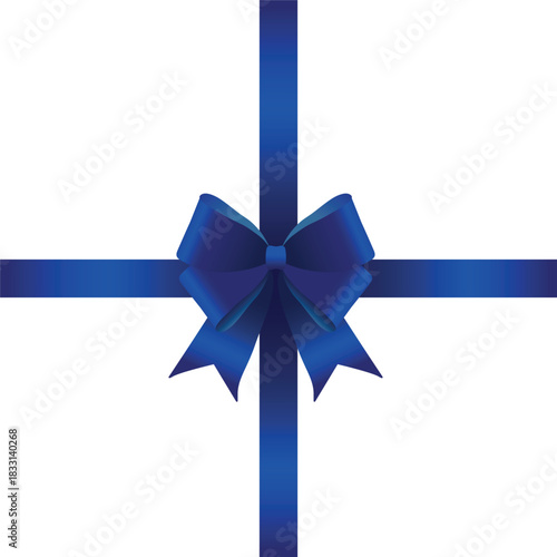Vector decorative shiny gift blue ribbon with tied bow, design element isolated on white background
